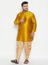 Vastramay Men's Plus Size Mustard Silk Blend Curved Kurta Dhoti Set